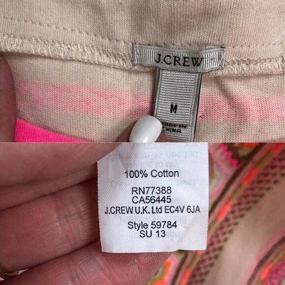 J. Crew Neon Pink Stitchwork Stripe top Embroidery 100% Cotton Size Medium - Picture 8 of 9